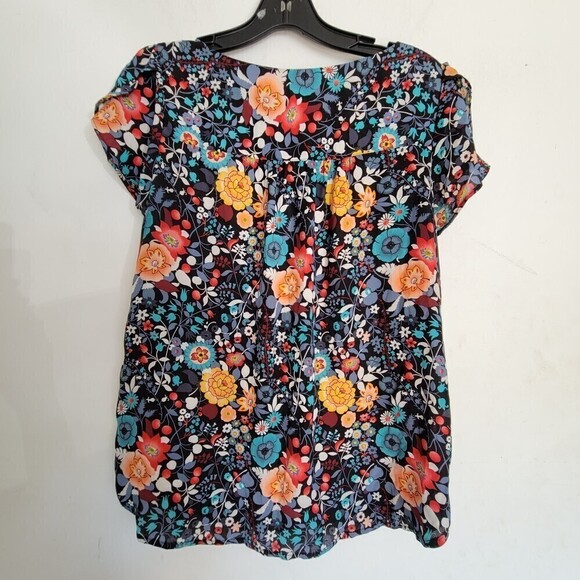 Loft Petites Multicolor Floral Print Cap Short Sleeve Blouse Top Sz Small Petite - Picture 3 of 12